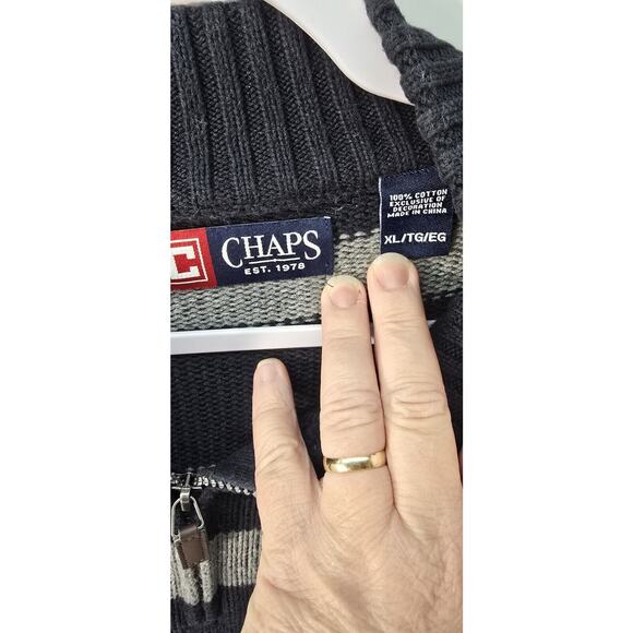 Ralph Lauren Chaps Sweater Men's Black Gary Stripe‎ Knit  1/4 zip XL pullover - Picture 2 of 8